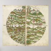 1475 Oudste bekende Wereldkaart Woodcut Poster (Voorkant)