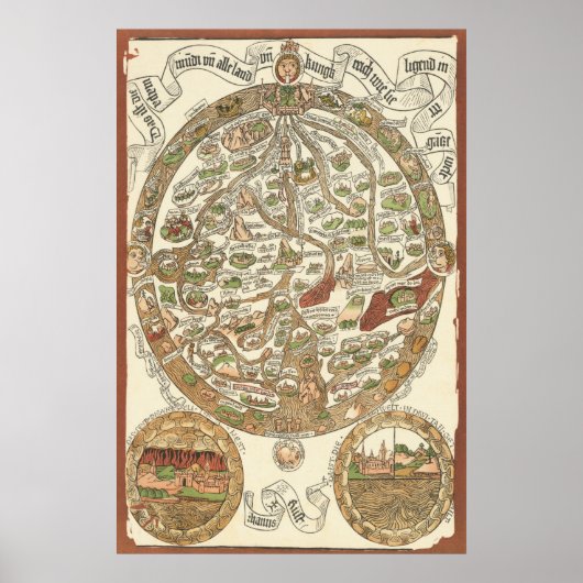 1480 Poster Wereldkaart van houtsnijhout (Voorkant)