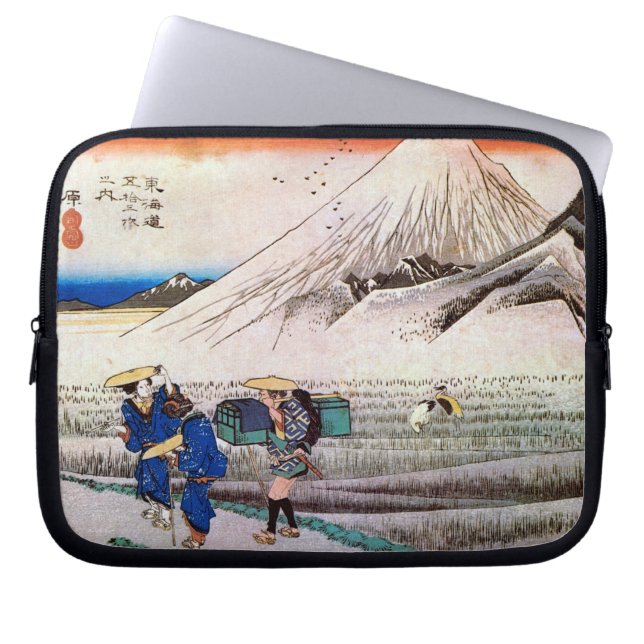 14. 原, 広 Hara-juku, Hiroshige, Ukiyo-e Laptop Sleeve (Voorkant)