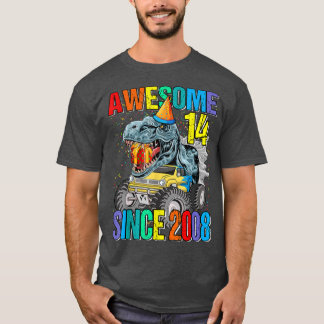 14 Awesome Since 2008 Dinosaur Monster Truck 14th T-shirt