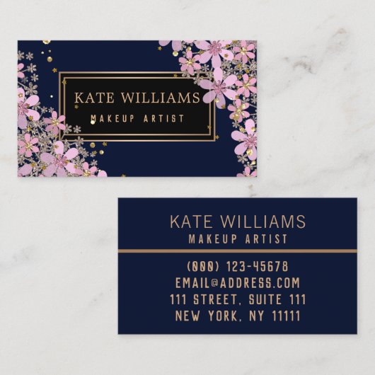 14 Elegant bloempatroon, elegant, roze bloemen Visitekaartje (Voorkant / Achterkant)