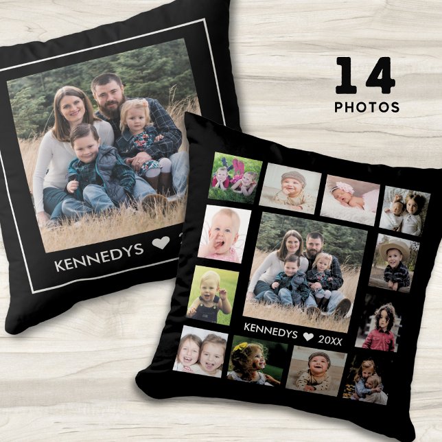 14 Familie Foto Collage Maak Uw Eigen Zwarte Kussen (Creator heeft geüpload)