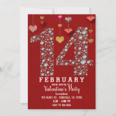 14 februari: 14de Red Hearts Valentijnsdag Party Kaart (Voorkant)