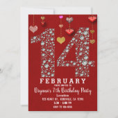 14 februari: 14de Valentijnse partij Red Hearts Kaart (Voorkant)