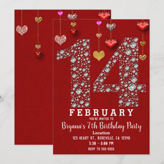 14 februari 14e Red Hearts Valentijnsfeest Kaart (Voorkant / Achterkant)