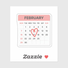 14 februari kalenderdatum hart gemarkeerd Valentij Sticker