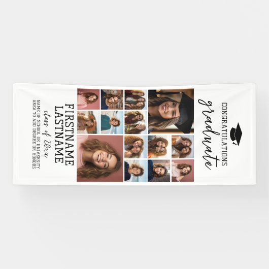 14 Foto Collage Afstuderen Modern Minimaal Wit Spandoek (Horizontaal)