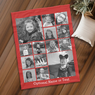 14 foto collage KAN BEWERKEN rode KLEUR witte teks Fleece Deken