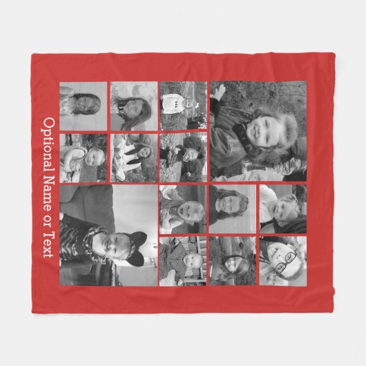 14 Foto Collage KAN rode KLEURwitte tekst BEWERKEN Fleece Deken (Voorkant (Horizontaal))