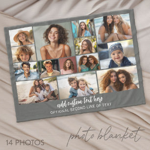 14 Foto Collage Raster - 2 Tekstvakken - grijs wit Fleece Deken