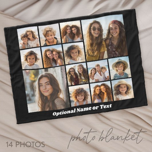 14 Foto Collage - Zwarte Achtergrond Witte Tekst Fleece Deken