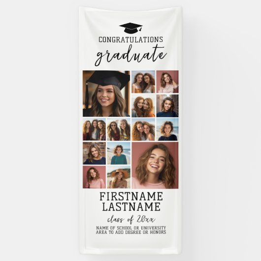 14 Fotocollage Afstuderen Modern Minimaal Wit Spandoek (Verticaal)