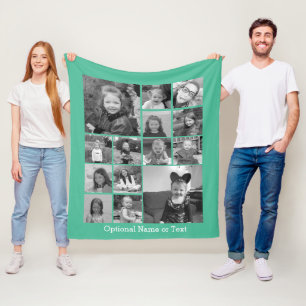 14 Fotocollage - KAN COLOR optionele tekst BEWERKE Fleece Deken