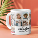14 Fotocollage Raster - 2 Tekstvakken - zwart wit Grote Koffiekop<br><div class="desc">Gebruik 14 VIERKANTE foto's om een persoonlijke fotocollage mok te creëer. Deze moderne, schone lay-out bevat 2 tekstblokken - 1 in een trendy script en 1 in een san serif lettertype om een familienaam of een naam toe te voegen. De achtergrondkleur en de lettertypen kunnen worden gewijzigd in het gebied...</div>