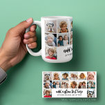 14 Fotocollage Raster - 2 Tekstvakken - zwart wit Koffiemok<br><div class="desc">Gebruik 14 VIERKANTE foto's om een persoonlijke fotocollage mok te creëer. Deze moderne, schone lay-out bevat 2 tekstblokken - 1 in een trendy script en 1 in een san serif lettertype om een familienaam of een naam toe te voegen. De achtergrondkleur en de lettertypen kunnen worden gewijzigd in het gebied...</div>