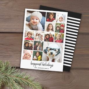 14 Fotokerstkleuter minimalistische zwarte Happy Feestdagenkaart