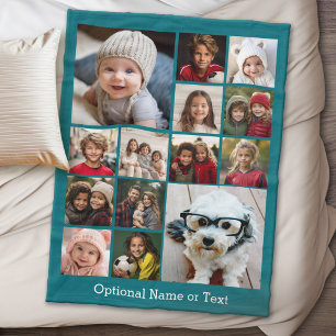14 foto's - moderne collage - blauwe achtergrond fleece deken