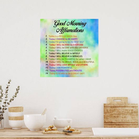 14 Goede ochtendgeluiden - Positief denken Poster (Keuken)