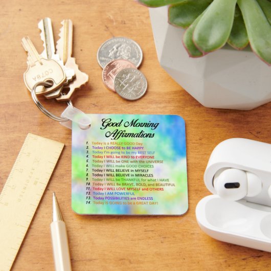 14 Good Morning Affirmations for Positive Living Sleutelhanger (Bureau)