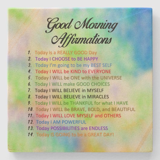 14 Good Morning Affirmations Stenen Onderzetter (Voorkant)