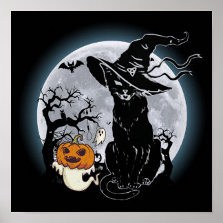 14 Halloween Griezelen Zwarte Kat Heks Pompoen Hor Poster