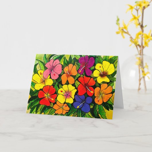 14 - Hibiscus Kleur Bloemen Kaart (Gele Bloem)