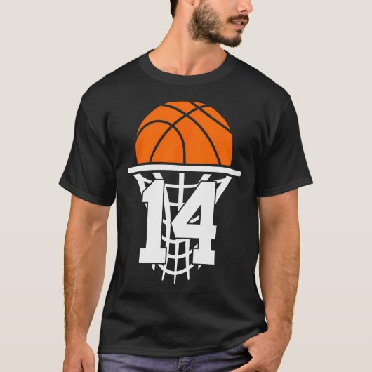 14 jaar basketbal 14e verjaardag t-shirt (Voorkant)