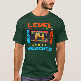 14 jaar niveau 14 ontgrendeld 14e verjaardag jonge t-shirt