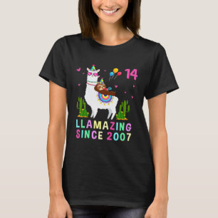 14 Jaar Oud 14e Verjaardag Luiaard Rijdt Lama Meis T-shirt