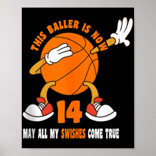 14 Jaar Oud Gelukkig 14e Verjaardag Basketbal 14e Poster