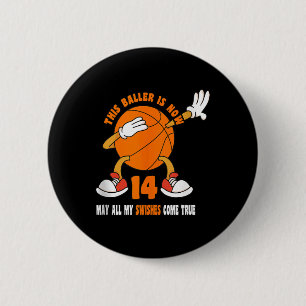 14 Jaar Oud Gelukkig 14e Verjaardag Basketbal 14e  Ronde Button 5,7 Cm