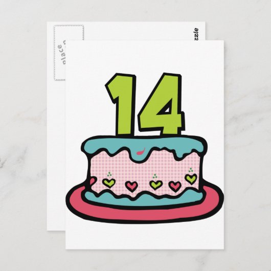 14 jaar oude Birthday Cake Briefkaart (Voorkant / Achterkant)