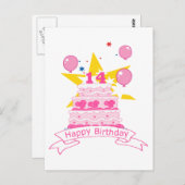 14 jaar oude Birthday Cake Briefkaart (Voorkant / Achterkant)