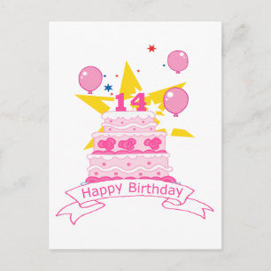 14 jaar oude Birthday Cake Briefkaart