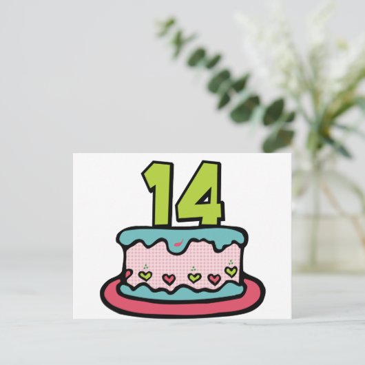 14 jaar oude Birthday Cake Briefkaart (Staand voorkant)