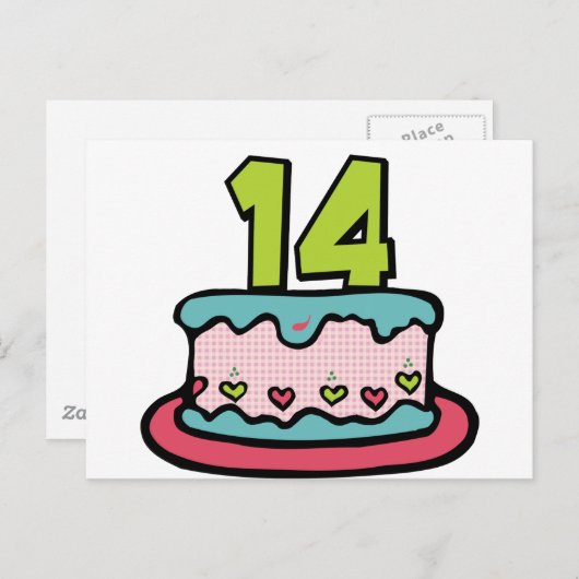 14 jaar oude Birthday Cake Briefkaart (Voorkant / Achterkant)