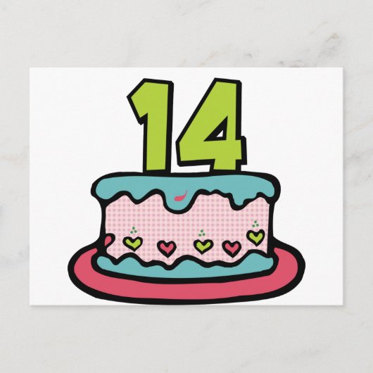14 jaar oude Birthday Cake Briefkaart (Voorkant)