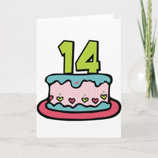 14 jaar oude Birthday Cake Kaart (Voorkant)