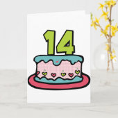 14 jaar oude Birthday Cake Kaart (Gele Bloem)