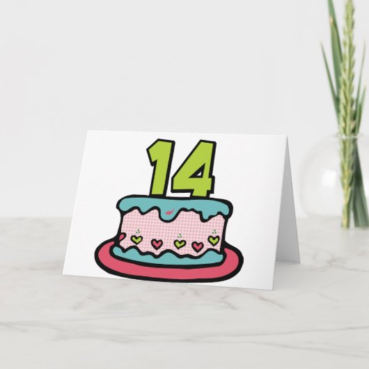 14 jaar oude Birthday Cake Kaart (Voorkant)