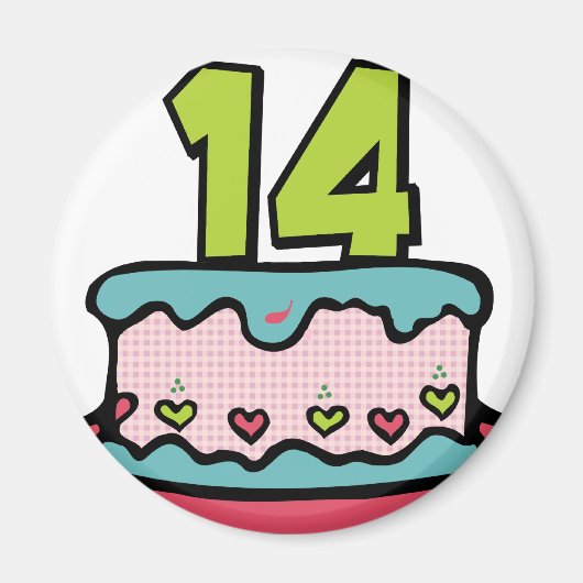 14 jaar oude Birthday Cake Magneet (Voorkant)