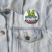 14 jaar oude Birthday Cake Ronde Button 5,7 Cm (In situ)