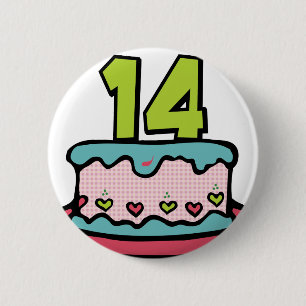 14 jaar oude Birthday Cake Ronde Button 5,7 Cm