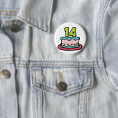 14 jaar oude Birthday Cake Ronde Button 5,7 Cm (In situ)