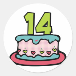 14 jaar oude Birthday Cake Ronde Sticker