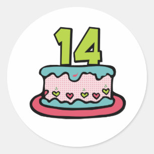 14 jaar oude Birthday Cake Ronde Sticker