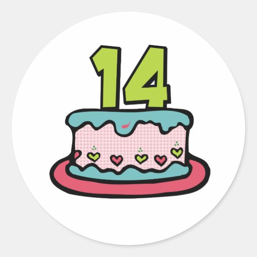 14 jaar oude Birthday Cake Ronde Sticker (Voorkant)