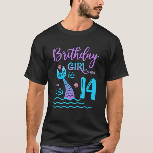 14 jaar oude Gift Mermaid tail 14e verjaardag meis T-shirt (Voorkant)