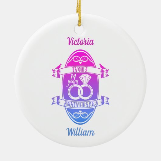 14 jaar traditioneel ivoorjaar 14e trouwdag keramisch ornament (Achterkant)