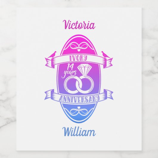 14 jaar traditioneel ivoorjaar 14e trouwdag wijn etiket (Enkel label)